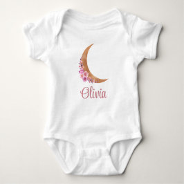 Body Para Bebê Nome Personalizado da Lua Floral do ouro