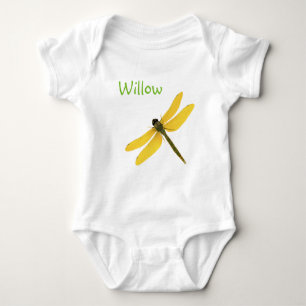 Body Para Bebê Nome Personalizado de Dragonfly Amarelo - Bodusca