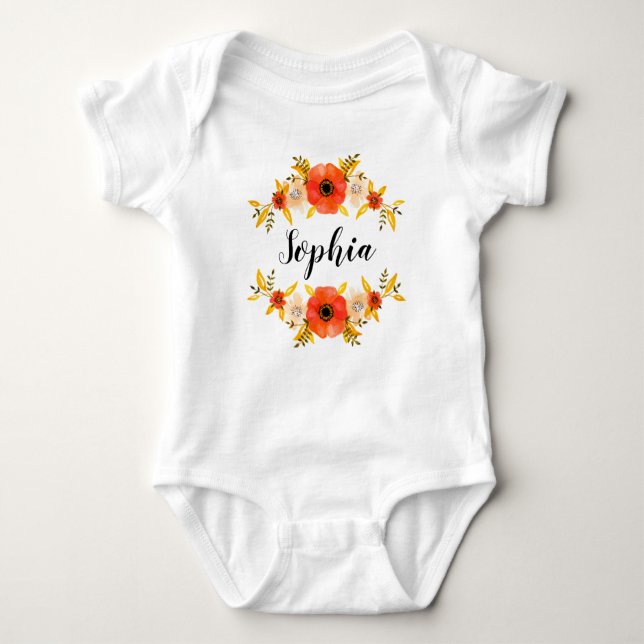 Body Para Bebê Nome Personalizado de Texto Floral de Cód. Waterco (Frente)