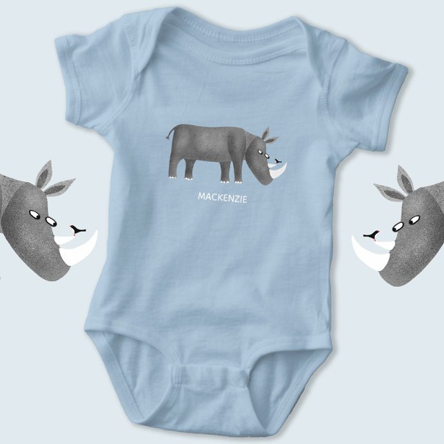 Body Para Bebê Nome Personalizado do Amante de os animais Rinocer (Cute rhino personalized baby name bodysuit)