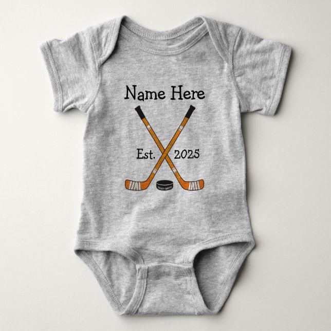 Body Para Bebê Nome Personalizado do Bebê de Hockey Ano Nascer La (Frente)