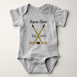 Body Para Bebê Nome Personalizado do Bebê de Hockey Ano Nascer N