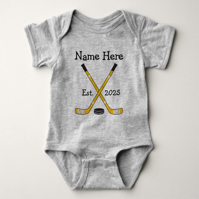 Body Para Bebê Nome Personalizado do Bebê de Hockey Ano Nascer Ne (Frente)