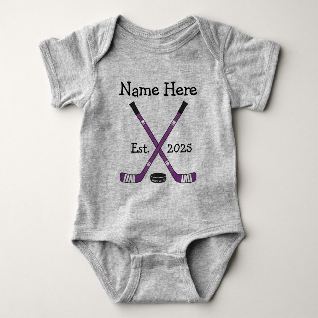 Body Para Bebê Nome Personalizado do Bebê de Hockey Ano Nascer Ro (Frente)