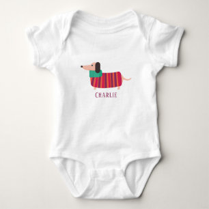 Body Para Bebê Nome Personalizado do Cão de Daschund de Natal Bon