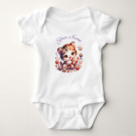 Body Para Bebê Nome Personalizado do Kitten Reproduzindo Aquarela