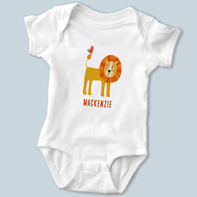 Body Para Bebê Nome Personalizado do Leão de Cuta (Cute lion personalized baby bodysuit)