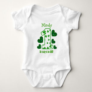Body Para Bebê Nome Personalizado do Número de Shamrock da primei