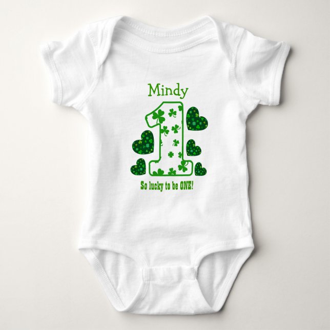 Body Para Bebê Nome Personalizado do Número de Shamrock da primei (Frente)