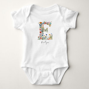 Body Para Bebê Nome Personalizado e Monograma Floral 'E'