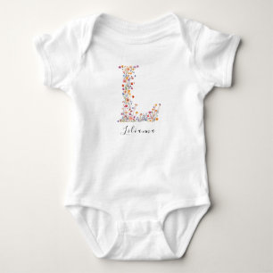 Body Para Bebê Nome Personalizado e Monograma Floral 'L'