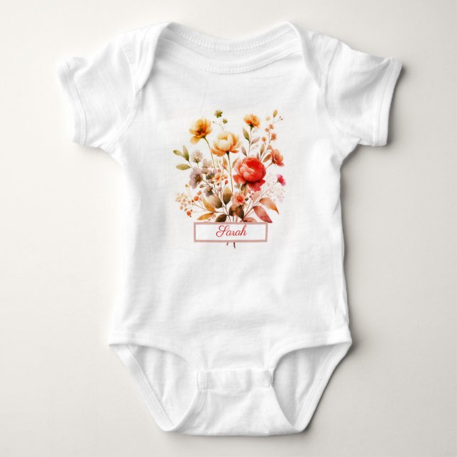 Body Para Bebê Nome personalizado Elegante de flores selvagens (Frente)