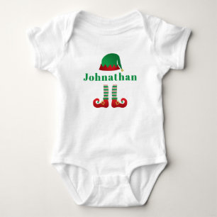 Body Para Bebê Nome Personalizado Elf de Natal Verde