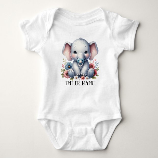 Body Para Bebê Nome Personalizado Fato De Bebê-Bebê-Elefante Cuja (Frente)