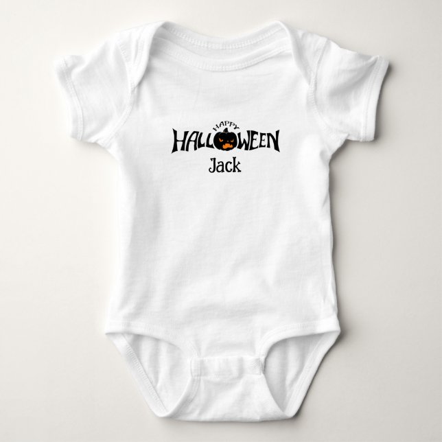 Body Para Bebê Nome personalizado feliz Halloween  (Frente)
