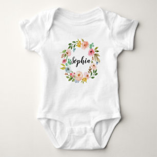 Body Para Bebê Nome Personalizado Flor Pink Wreath