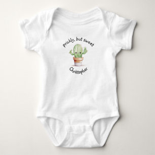 Body Para Bebê Nome personalizado fofo, mas doce Cactus Aquarela
