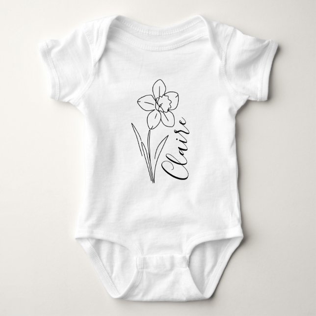 Body Para Bebê Nome personalizado March daffodil Birth Flower (Frente)