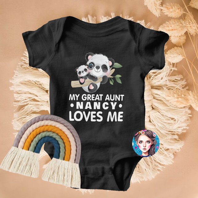 Body Para Bebê Nome Personalizado Minha Tia Adora Meus Pandas Fof (Custom Name My Great Aunt Loves Me Cute Pandas Baby Bodysuit)