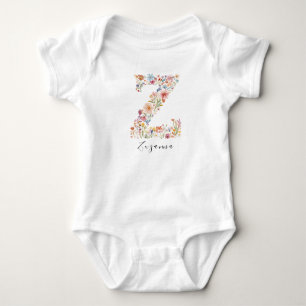 Body Para Bebê Nome Personalizado Monograma &Floral 'Z'