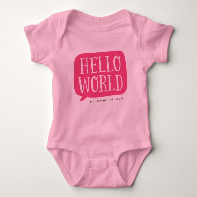 Body Para Bebê Nome Personalizado Mundial Rosa Hello (Frente)