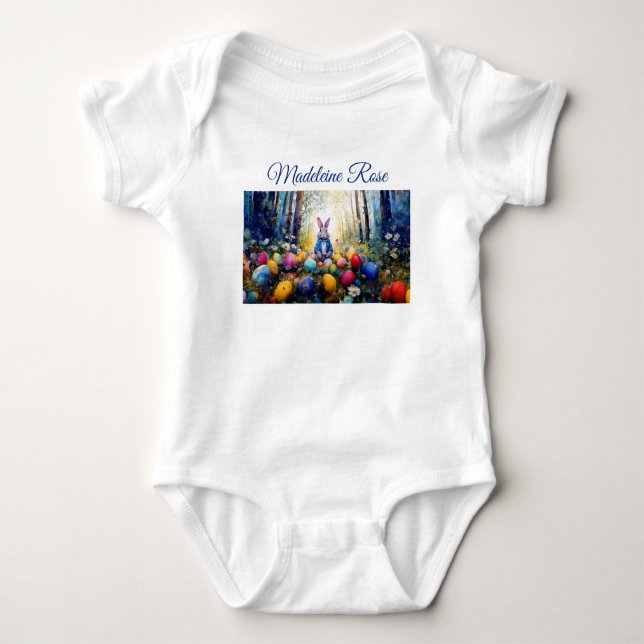 Body Para Bebê Nome personalizado Peter Easter Bunny com Ovos de  (Frente)