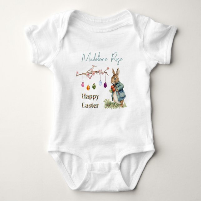 Body Para Bebê Nome personalizado Peter os Ovos de Páscoa do Coel (Frente)