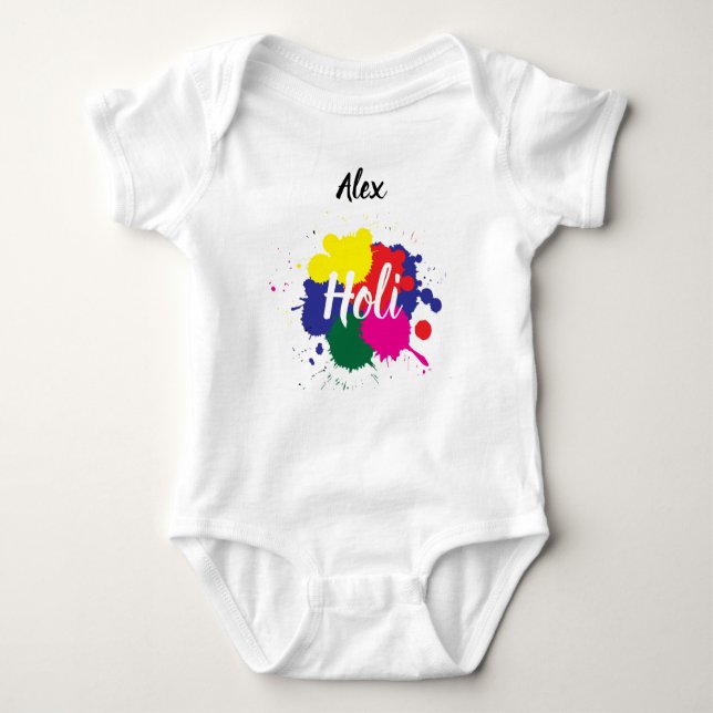 Body Para Bebê Nome Personalizado Primeiro Feliz Festival Holi (Frente)