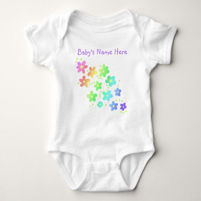 Body Para Bebê Nome Personalizado Rainbow Flowers Baby Bodyfit (Frente)