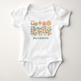 Body Para Bebê Nome Personalizado Retro Vintage Wildflower Daisy