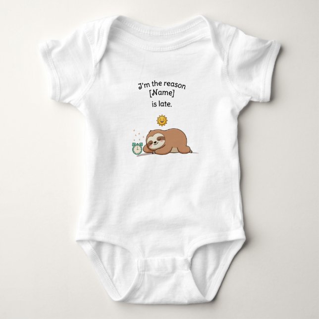 Body Para Bebê Nome Personalizado Sloth Engraçado - Sou o Motivo  (Frente)