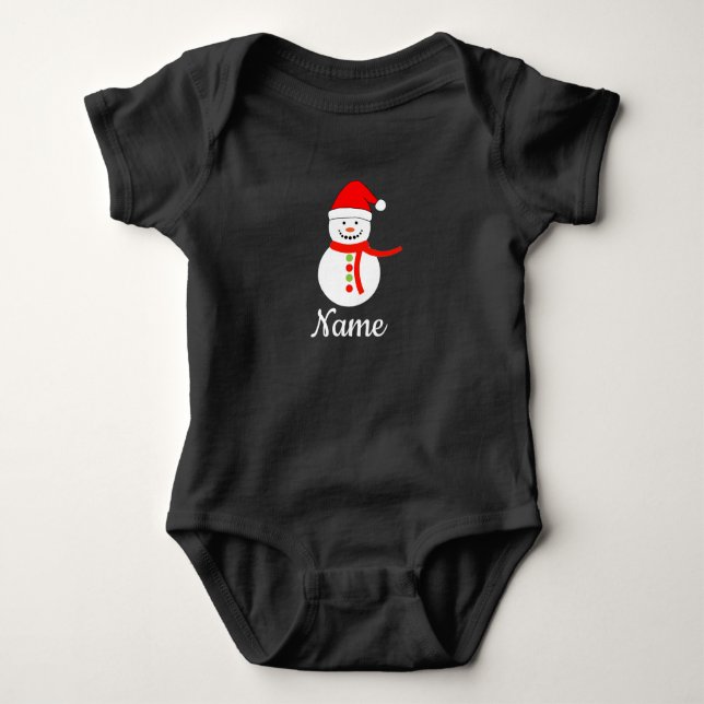 Body Para Bebê Nome Personalizado Snowman Natal (Frente)
