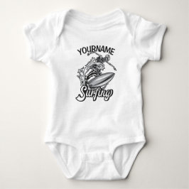 Body Para Bebê Nome personalizado Surfer Big Wave Skeleton surfin