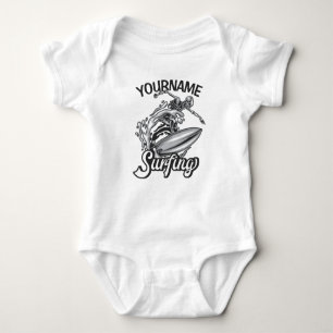 Body Para Bebê Nome personalizado Surfer Big Wave Skeleton surfin