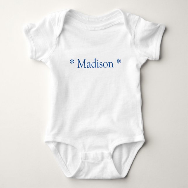 Body Para Bebê Nome personalizável texto branco azul (Frente)