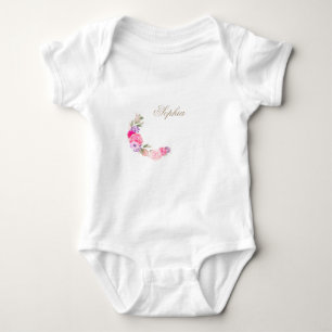 Body Para Bebê Nome Pessoal Rosa Floral