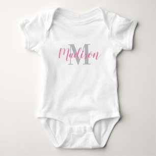 Body Para Bebê Nome Pink Personalizado e Cinza T-Shirt Bebê Inic