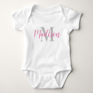 Body Para Bebê Nome rosa personalizado e Cinza T-Shirt bebê inici