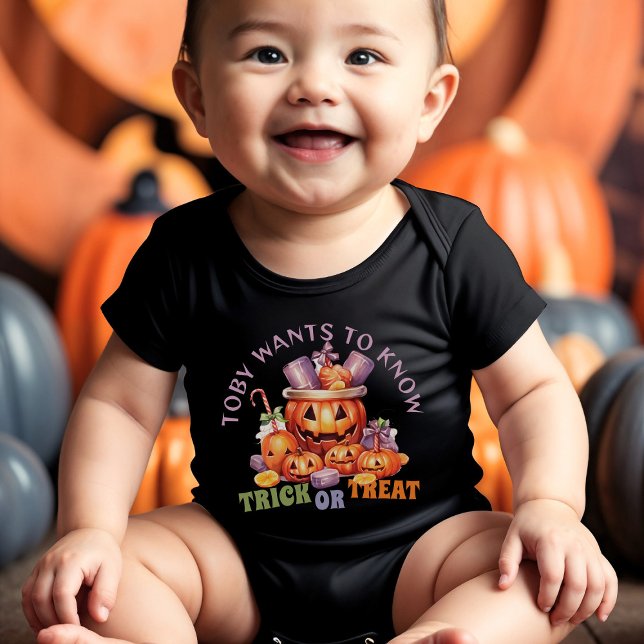 Body Para Bebê Nome Truque Cute Spooky ou Trate Doces Halloween (Criador carregado)