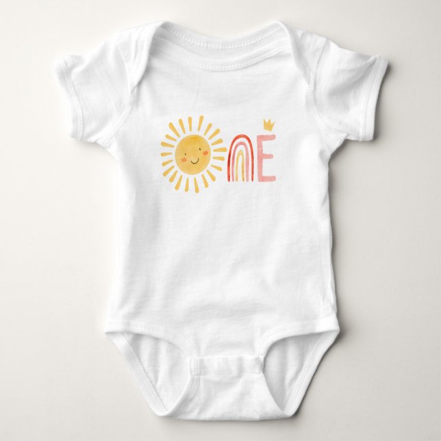 Body Para Bebê Nosso pequeno raio de sol é Um aniversário, Bebê B (Frente)