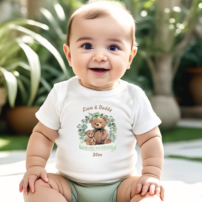 Body Para Bebê Nosso primeiro Dia de os pais, Garoto Bears (Our First Father's day Cute Bears Boy Baby Bodysuit)