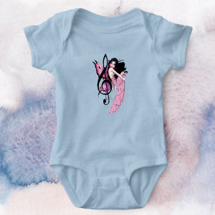 Body Para Bebê Nota Musical Azul Fantasia Fada Rosa Caprichosa