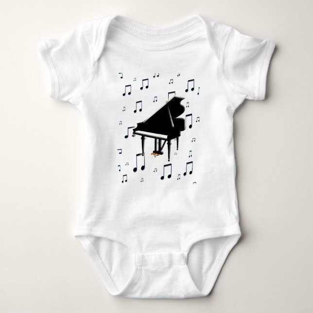 Body Para Bebê Notas do piano de cauda e da música (Frente)