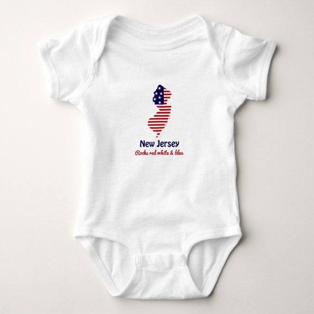Body Para Bebê Nova Jersey Rochas Vermelho Branco & Azul Infant C (Frente)