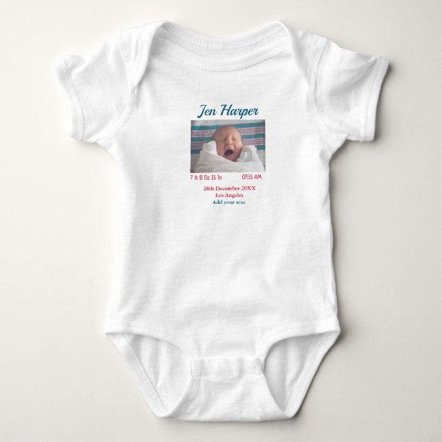 Body Para Bebê Números de nascimento de bebês adiciona nome local (Frente)