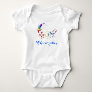 Body Para Bebê O Amor é Amor Pena de Arco-Íris Personalizada Bebê