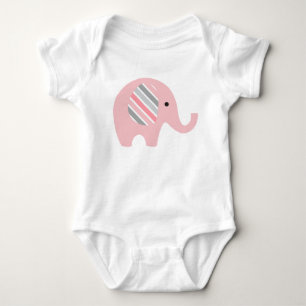 Body Para Bebê O Bodysuit do bebê com elefante cor-de-rosa/rosa