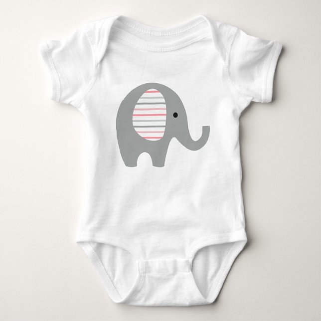 Body Para Bebê O Bodysuit do bebê com rosa cinzento do elefante (Frente)