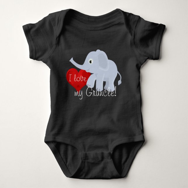 Body Para Bebê O elefante com coração declara, "eu amo meu (Frente)