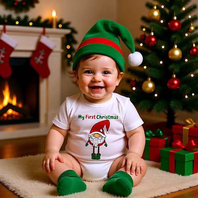 Body Para Bebê 🎄 o meu Natal de 1rua com Papais noeis bonitos (🎄 My 1st Christmas with Cute Santa Baby Bodysuit)